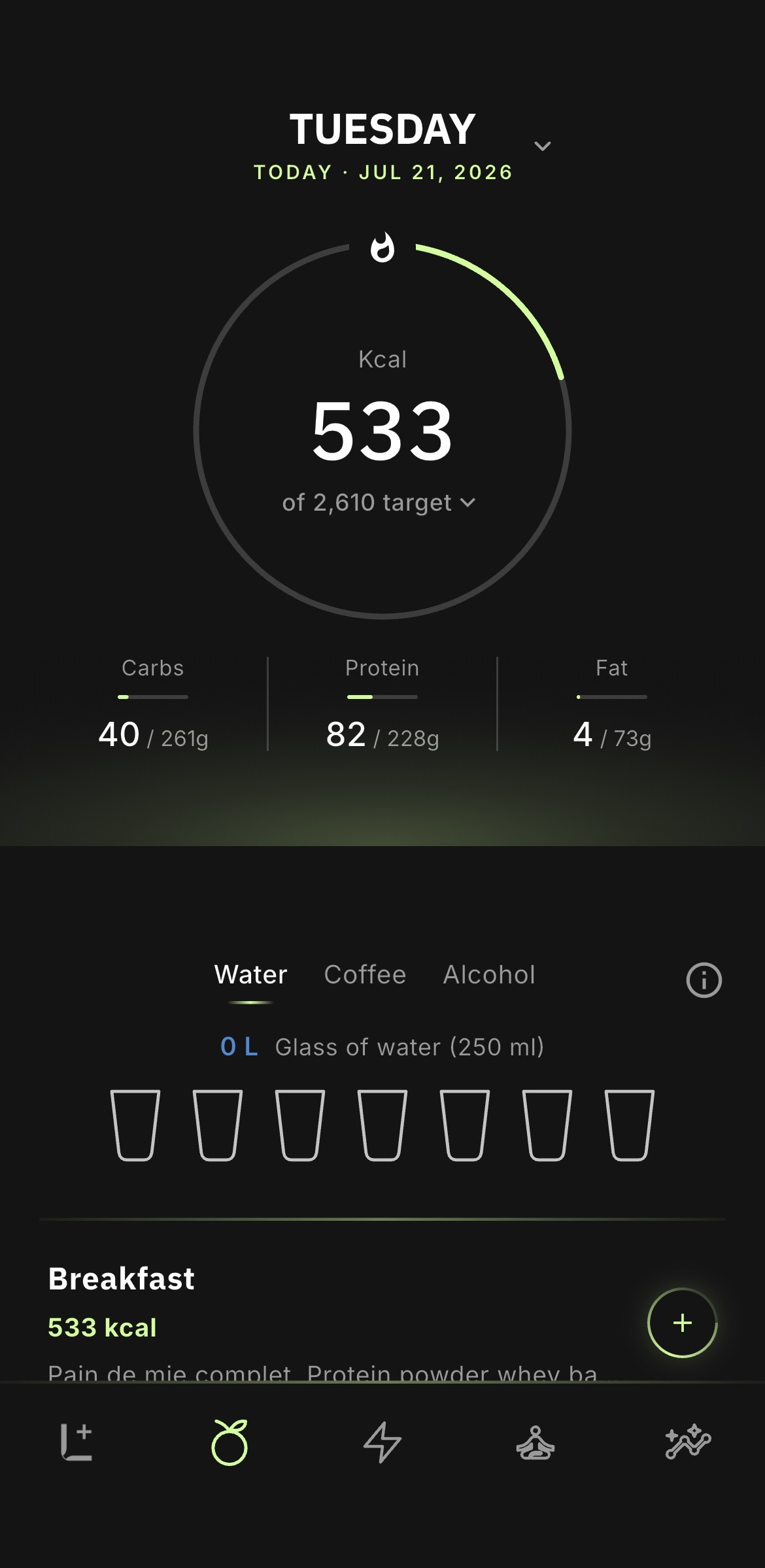 LAB Longevity app, nutrition tracking with calories and macros